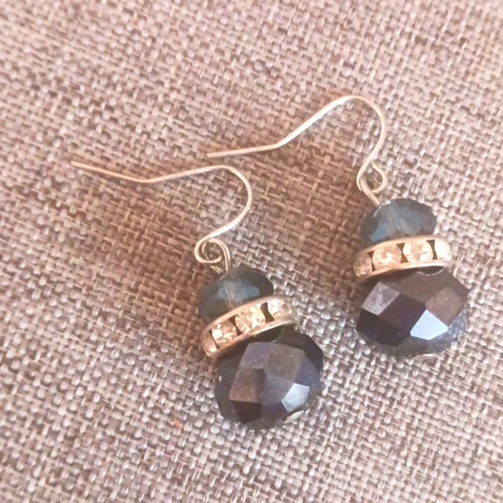 Black and Smoky Faceted Beaded Earrings - Pre-loved (1")